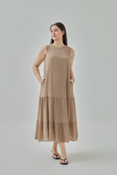 Kaela Drop Waist Tiered Midi Dress